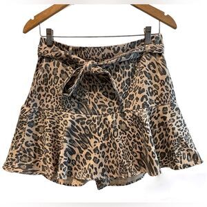 Glam Leopard Print Tie Front Skort With Side‎ Zipper Tan Black Size Medium